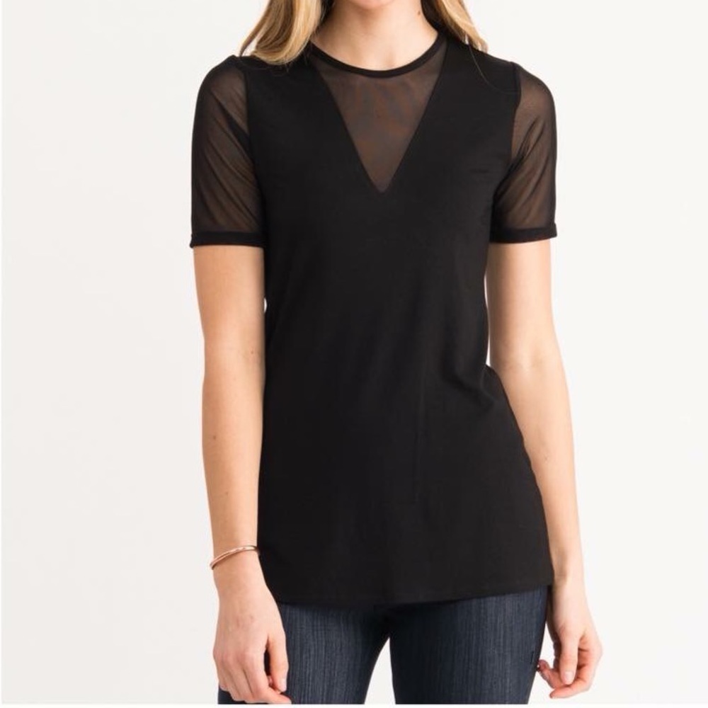 A&D Sheer V-Neck BLK & CHERRY